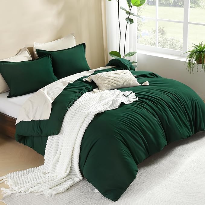 Litanika Comforter Set, Lightweight Solid Bedding Comforter Set, Fluffy Down Alternative Bed Set, Emerald Green, Super King Plus