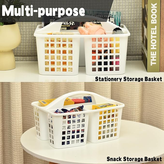 Haundry Plastic Shower Caddy Basket with 3 Compartments, Portable Divided Cleaning Supply Storage Organizer with Handle (Grey)