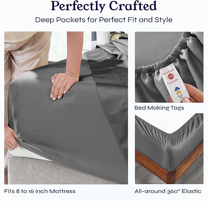 California Design Den King Size Sheet Set - Soft 400 Thread Count Sateen, Natural 100% Cotton Sheets, Deep Pockets with All-Around Elastic for a Snug Fit, Durable Bedding Set - Grey CaliforniaDesignDen