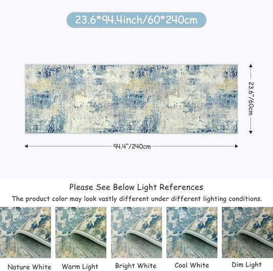 Lahome Modern Abstract Bathroom Runner Rug 2x8, Washable Entryway Rug Runners for Hallways Non Slip, Soft Non Skid Kitchen Carpet Runner for Living Laundry Bedroom RV, Blue
