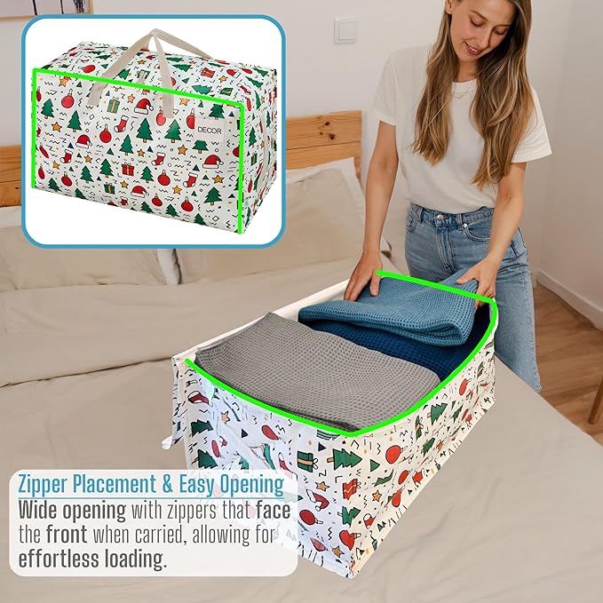 VENO 6 Pack Moving Bags and Large Christmas Decoration Storage Bins with lids. Alternative to Moving Boxes, Packing Supplies for College. Heavy Duty Totes (Jingle Mix, 6 Pack)