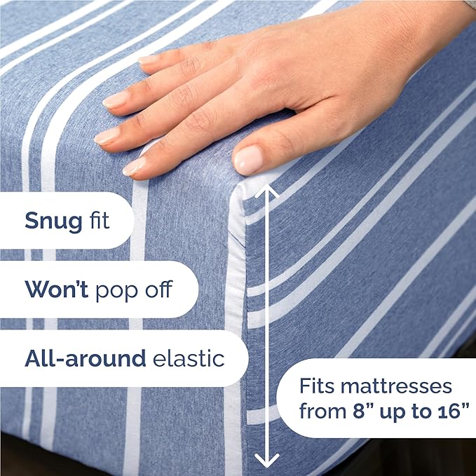 Twin XL 4 Piece Sheet Set - Cooling and Breathable Bed Sheets - Hotel Luxury Bed Sheets for Women, Men, Kids and Teens - Deep Pockets - Easy Fit - Soft and Wrinkle Free - Twin XL Blue Stripes Sheets