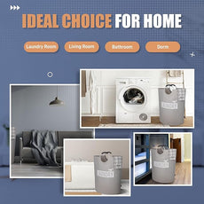 Caroeas Super Large 150L Laundry Basket Pro, Waterproof Laundry Hamper, Collapsible Laundry Basket Easy Storage, Clothes Hamper Stands Up Well, Laundry Bag with Padded Handles (Light Grey)