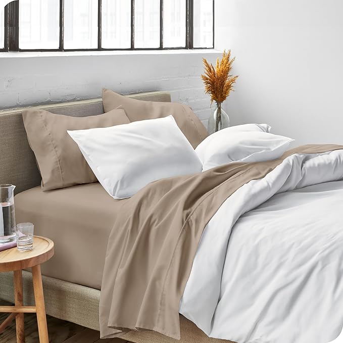 Bare Home Split Head Flex King Sheet Set - 1800 Ultra-Soft Microfiber Bed Sheets - Double Brushed - Deep Pockets - Easy Fit - 4 Piece Set - FlexTop King Bedding Sheets (Split Head Flex King, Pebble)