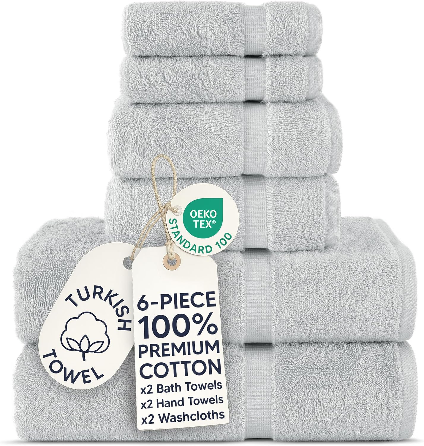 Chakir Turkish Linens 4 Piece Bath Towel Set, 100% Cotton Luxury Turkish Towels for Bathroom, Soft Absorbent Bath Towels, 27 x 54 Inches, Gray