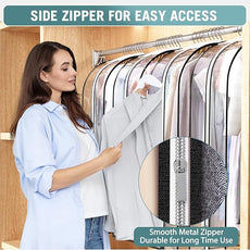 Clear Garment Bag for Hanging Clothes 10” Gusseted, 50” Suit Bags for Open Closet Storage Plastic Clothes Cover for Coat, Dress, Shirts, Fur, Jacket, Wardrobe Protectors, 4 Pack