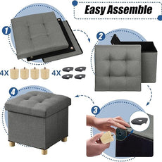 BRIAN & DANY 15 Inches Ottoman with Storage, Square Small Storage Ottoman Foot Rest with Legs, Ottomans Foot Stool for Dorm, Living Room, Entryway (Gray)