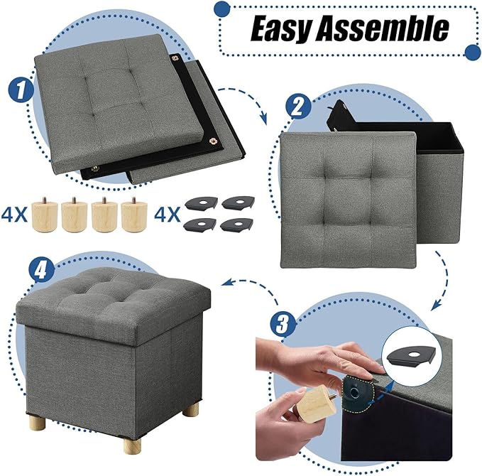 BRIAN & DANY 15 Inches Ottoman with Storage, Square Small Storage Ottoman Foot Rest with Legs, Ottomans Foot Stool for Dorm, Living Room, Entryway (Gray)