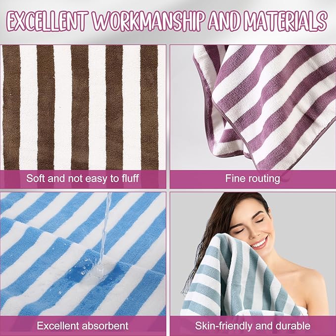 18 Pack Microfiber Bath Towels Bulk 27'' x 60'' Oversized Size Bath Towel Highly Absorbent Extra Large Soft Drying for Shower Beach Winter Salon Sport Gym Party (Stripes,Multicolor)