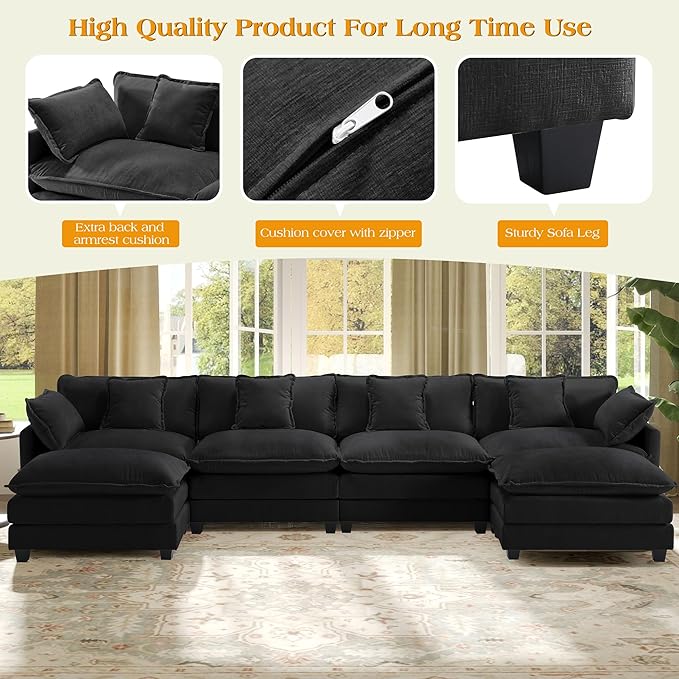 149.2" Modular Sectional Sofa,U Shaped Couch for Living Room,Modern Deep Seat Sofa 3 Seater Chenille Fabric Comfy Cloud Couches with Throw Pillows & Movable Ottoman