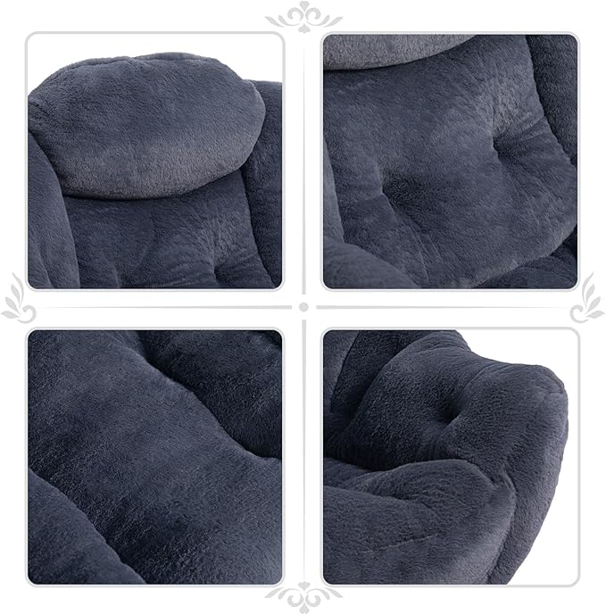 HollyHOME Lazy Chair with Foldable Ottoman, Accent Comfy Lounge Armchair and Folding Footrest Stool, Leisure Sofa Reading Chair and Footstool for Living Room, Bedroom, Dorm,Faux Fur Navy Blue