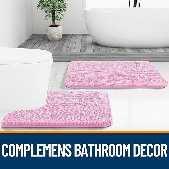 OLANLY Bathroom Rugs 30x20, Extra Soft Absorbent Chenille Bath Rugs, Rubber Backing Quick Dry, Machine Washable Bath Mats for Bathroom Floor, Tub and Shower, Home Decor Accessories, Pink