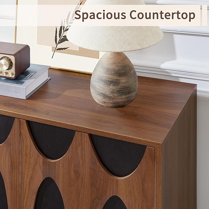 Sideboard Buffet Cabinet with Storage Set of 3, 94.5” Mid Century Modern Storage Cabinet with Adjustable Shelf and 6 Doors for Dining Room, Living Room,Entry