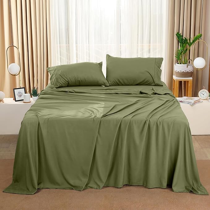 Utopia Bedding King Sheet Set – 4 Piece Bed Sheets for King Size Bed, Soft and Breathable Microfiber, Includes 1 Fitted Sheet, 1 Flat Sheet and 2 Pillowcases (Olive)