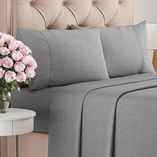 Cal King Size 4 Piece Sheet Set - Comfy Breathable & Cooling Bed Sheets Set - Hotel Luxury Bedding for Women, Men, Kids, Teens, Boys & Girls - Deep Pockets and Wrinkle Free - Grey (Heathered Sheets)