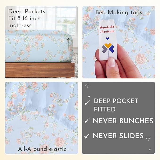 California Design Den Full Size Bed Sheets Set - 400 Thread Count Sateen, Natural 100% Cotton Sheets for Full Size Bed, Deep Pocket and Durable Bedding Set - Antique Rose