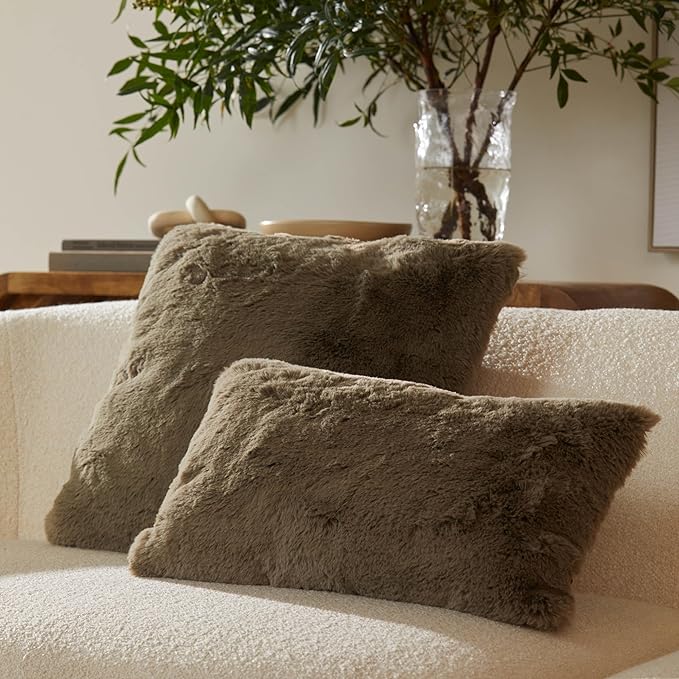 UnHide Squish - Faux Fur Pillow - Extra Soft Throw Pillow - Square Shaped Pillow, Polyester Fill - Machine Washable - Perfect for Living Room, Bedroom, or Guest Room - 20” x 20” - Chocolate Hair