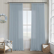Extra Long Dusty Blue Linen Curtains 120 Inches Long Sky Blue Coastal Boho Farmhouse Curtain Light Filtering Semi Sheer Back Tab Pinch Pleat Curtain for Tall Ceiling Living Room Bedroom 2 Panels