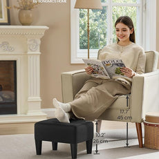 SONGMICS Foot Stool with Legs, Small Footstool Ottoman, Linen-Look Fabric Seat with Thick Cushion, for Living Room, Bedroom, Entryway, 330 lb Weight Capacity, Ink Black ULOM502B01