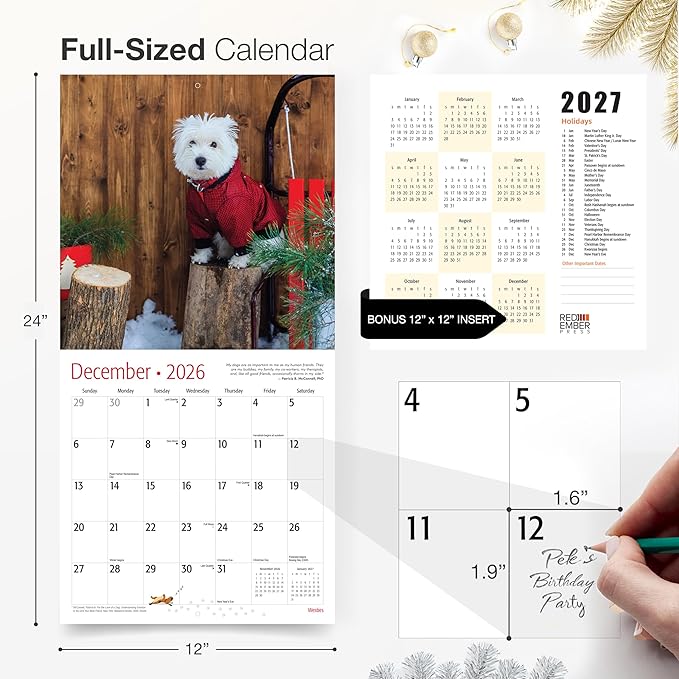 RED EMBER Westies West Highland White Terriers 2026 Wall Calendar 12 Month | 12" x 24" Open | Thick & Sturdy Paper | Holiday Gift | Cute Puppy Dog Calendar 2026