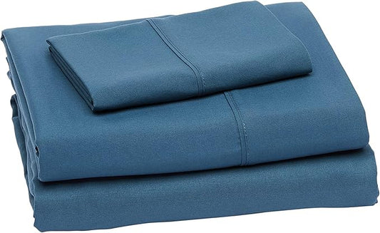 Amazon Basics 3-Piece Microfiber Lightweight Bed Sheet Set with 14-Inch Deep Pockets, Super Soft, Easy Care, Twin XL, Dark Teal, Solid AmazonBasics