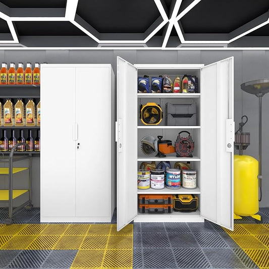 Metal Storage Cabinet with Doors and Adjustable Shelves,70.8" Lockable Garage Storage Cabinet with Lock for Home Office,Garage,School