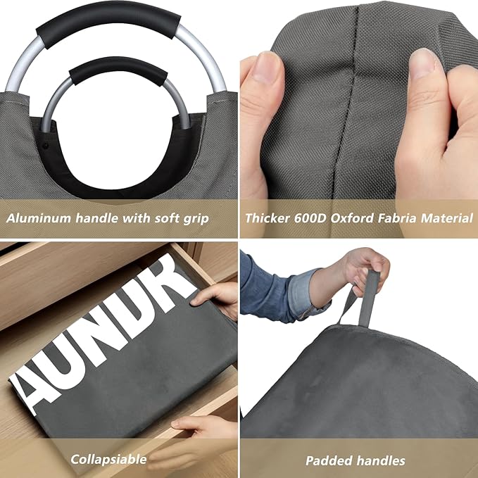 160L XX-Large Laundry Basket, Freestanding Tall Clothes Hamper, Collapsible Laundry Bag, Dark Grey