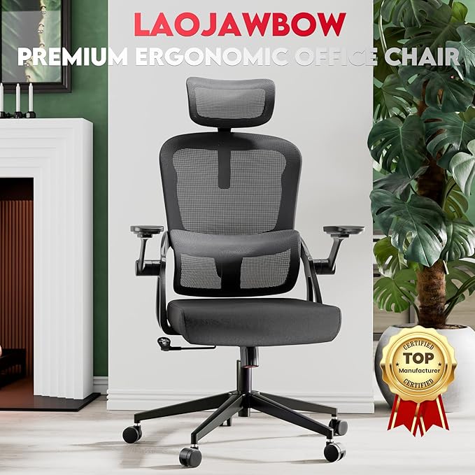 Ergonomic Office Chair - 400LB Comfy Desk Chairs with Adjustable Headrest and Lumbar Back Support, Mesh Computer Chairs with Wheels and Arms for Home Office, Study (218Black-With Headrest)
