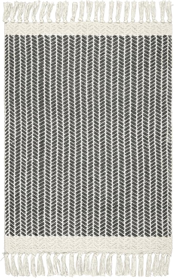 Lahome Boho Living Room 3x5 Washable Rugs for Entryway Lightweight Woven Grey Mat with Tassels, Farmhouse Bathroom Rug Non Shedding Area Carpet for Bedroom Office Camper RV Decor