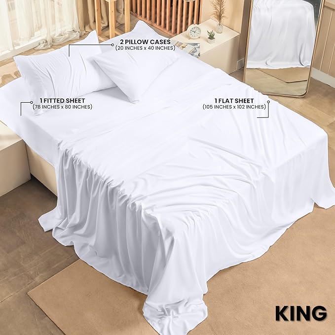 Utopia Bedding King Sheet Set 4 Piece Bed Sheets for King Size Bed, Hotel Luxury, Extra Soft, Cooling Bed Sheets - Wrinkle, and Fade Resistant (White)