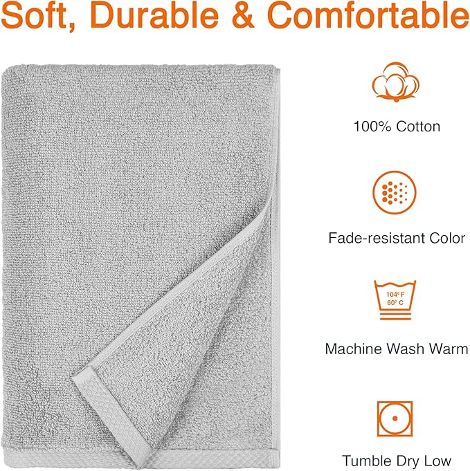 Amazon basics 2 piece Lightweight quick-dry bath towel, 100% cotton, Platinum, 54" x 30"