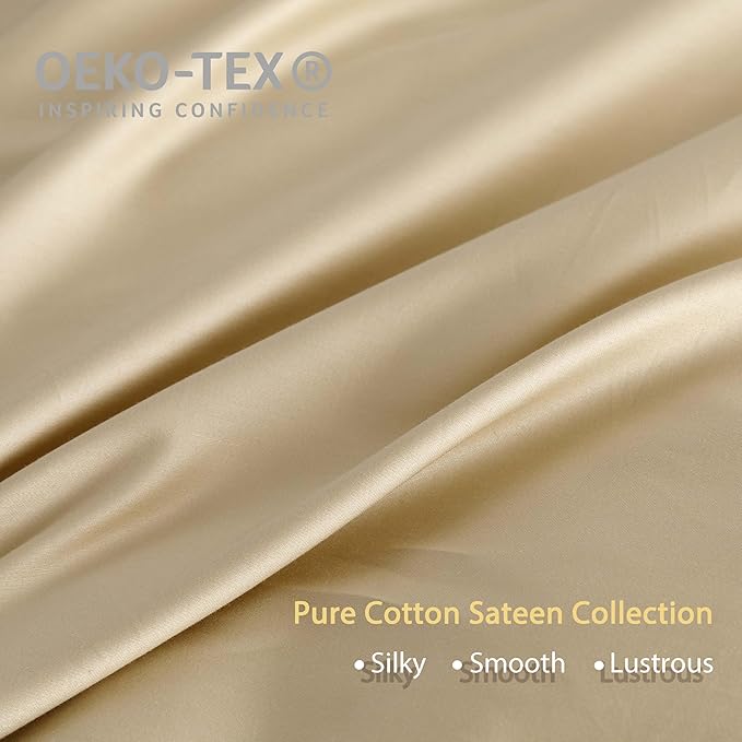 HeimenAogo Egyptian Cotton Duvet Cover Twin/Twin XL Sateen Weave, Silky Soft and Breathable Bedding Set with Zipper Closure, Long Staple Cotton Bed Linen Cream 2Pcs