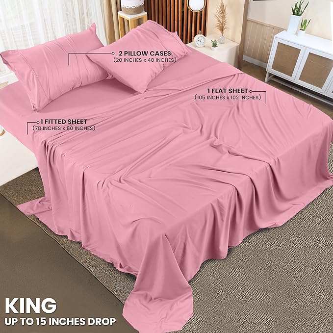 Utopia Bedding King Bed Sheets Set - 4 Piece Bedding - Brushed Microfiber - Shrinkage and Fade Resistant - Easy Care (Crystal Pink)