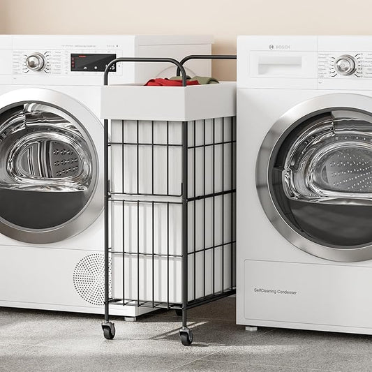 Slim Laundry Hamper, 60L Laundry Basket with Wheels, Clothes hamper with Removable Liner Bag