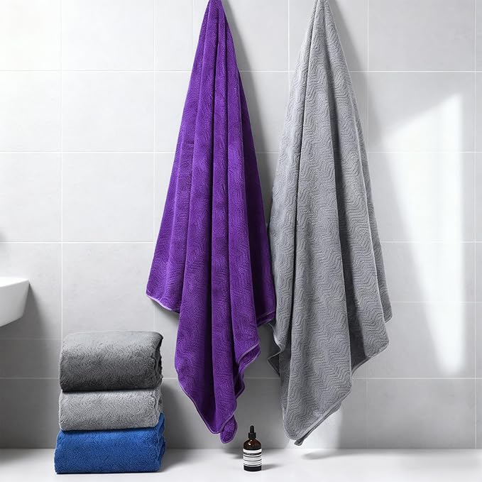 4 Pcs Oversized Bath Towels, 40 x 80 Inch Extra Large Coral Fleece Soft and Absorbent Bath Sheets, Lightweight Shower Towels for Home, Spa, Beach, Pool (Navy Blue)