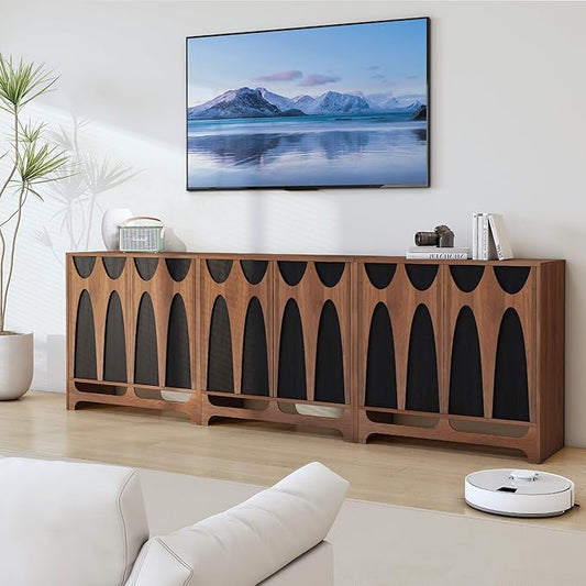 Sideboard Buffet Cabinet with Storage Set of 3, 94.5” Mid Century Modern Storage Cabinet with Adjustable Shelf and 6 Doors for Dining Room, Living Room,Entry