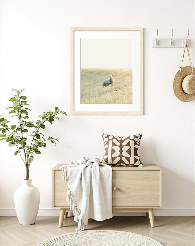 20x24 Picture Frame with Mat for 16x20 Set of 3, Natural Wood Grain 20x24 Frame for Wall Mounting (3 Pack, Natural)