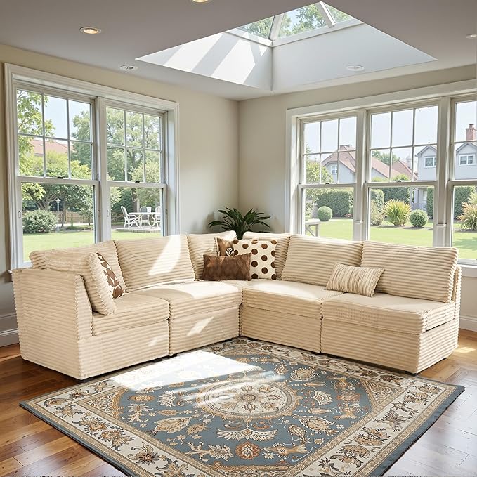 Modular Sectional Sofa,5 Pieces Sectional Couches for Living Room,131X65 L Shaped Cloud Couch with Oversized Convertible Modular Couch for Living Room