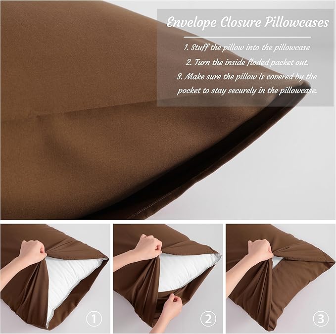 NTBAY King Pillow Cases Set of 2, 2 Pack Brushed Microfiber 20x36 Pillow Cases, Soft, Wrinkle, Fade, Stain Resistant Brown Pillow Cases with Envelope Closure, 20x36 Inches, Brown
