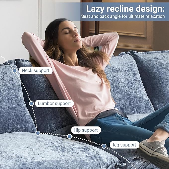 VINGLI 157" Cloud Navy Blue Convertible Sectional Sofa, Comfy U-Shape Extra Deep Seat Sofa Couch for Living Room,Modern Chenille 4-Seat Convertible Sofa with 2 Movable Ottomans for Small Space