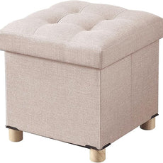 BRIAN & DANY 15 Inches Ottoman with Storage, Square Small Storage Ottoman Foot Rest with Legs, Ottomans Foot Stool for Dorm, Living Room, Entryway (Beige)