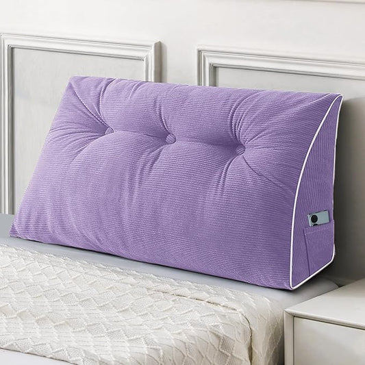 Sasttie Headboard Pillow Twin/Twin XL, Wedge Pillow Headboard for Dorm, Triangular Daybed Backrest Cushion for Sitting or Reading in Bed, with Removable Washable Cover, Purple