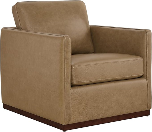 CHITA Genuine Leather Swivel Accent Chair, FSC Certified Mid Century Modern Arm Chair for Living Room and Bedroom, Fully Assembled, Mocha