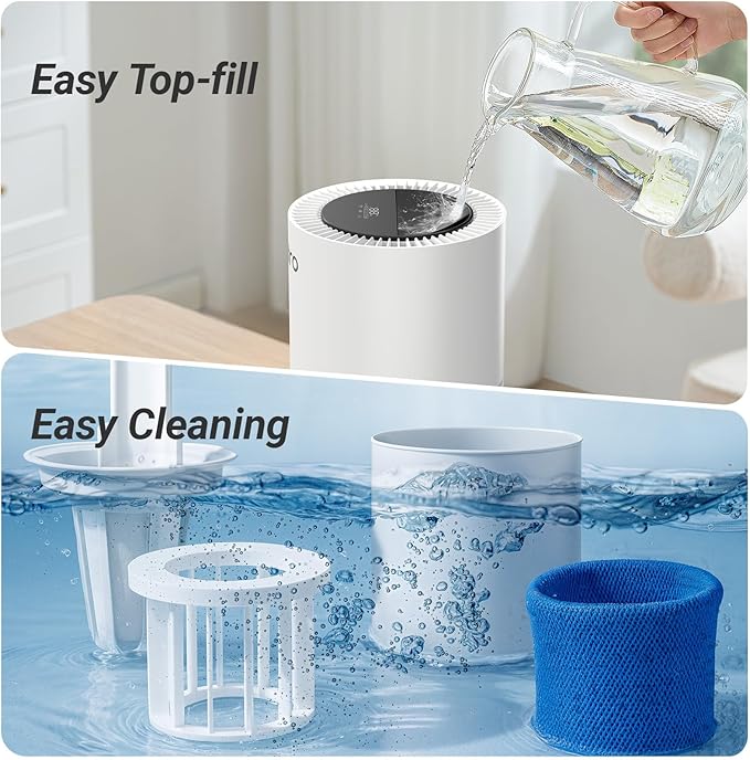 8L Evaporative Humidifier for Large Rooms up to 1000 ft²- Baby Elderly& Pet Safe Cool Evaporation, 900ml/h Output, UV Disinfection, Easy Top Fill,UltraQuiet 28dB, Smart AI Humidity Control Upgraded