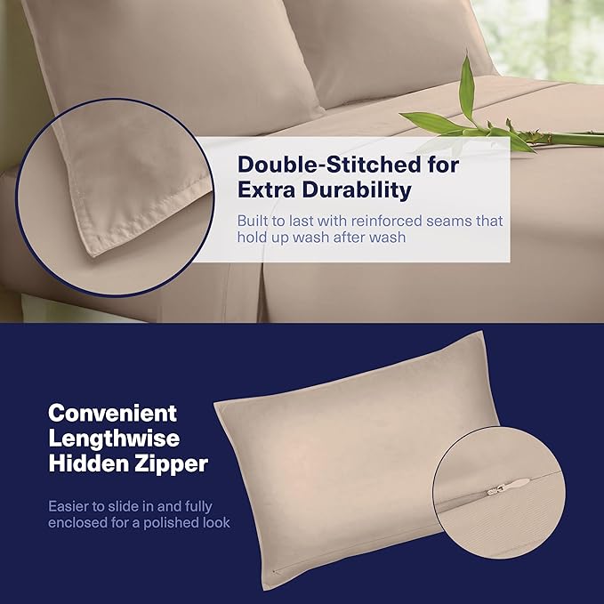 Kickoff Viscose Bamboo Sheets Twin Size 3-pc 100% Organic Bamboo Viscose Bed Cooling Sheets Twin Size Set Cool Bedding for hot Sleepers Sheet, Flat, Fitted, Pillowcase (Taupe Latte, T)