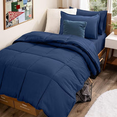 Bare Home Bed-in-A-Bag 5 Piece Comforter & Sheet Set - Twin XL - Goose Down Alternative - Ultra-Soft 1800 Premium Bedding Set (Twin XL, Dark Blue/Dark Blue)