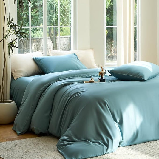 DOZ Duvet Cover Set, 100% Viscose derived from Bamboo, Organically Grown, Buttery Soft, Cooling Duvet Covers, High GSM, 1 Duvet Cover and 1 Pillowcase, 70"x90" (Teal, Twin/Twin XL)