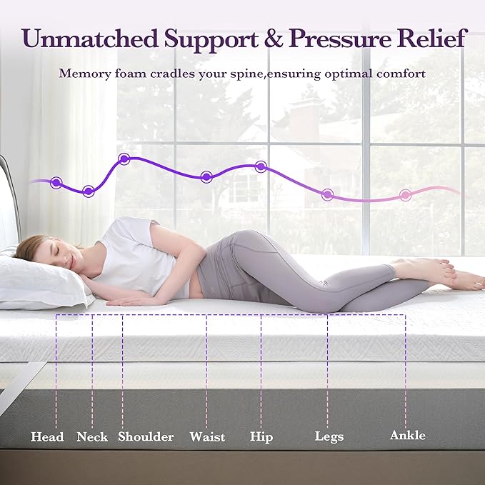 SINWEEK 2 Inch Gel Memory Foam Mattress Topper with Cooling Cover Ventilated Soft Mattress Pad, Bed Topper, CertiPUR-US Certified, Queen Size