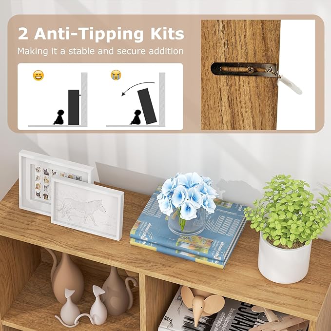 Tangkula 7-Cube Bookshelf, 41” Floor Bookcase with 2 Anti-Tipping Kits, Freestanding Storage Organizer, 4-Tier Display Shelf for Home, Office & Dorms, Natural/White (Natural, 7-Cube)
