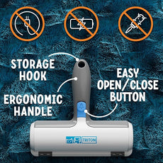 Triton Pet Hair Removal Tool w/Fur Trapping Compartment and Detachable Handle, 60% Smaller Storage Size, Reusable Shedding Roller, Cat and Dog Hair Remover for Car, Furniture, Carpet (Gray/White)